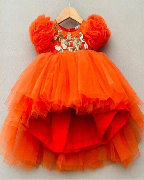 Pre-Order: Orange High Low Dress with Golden Butterflies