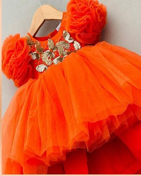 Pre-Order: Orange High Low Dress with Golden Butterflies