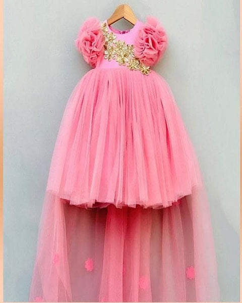 Pre-Order: Peachy Pink Butterfly Gown with Detachable Trail