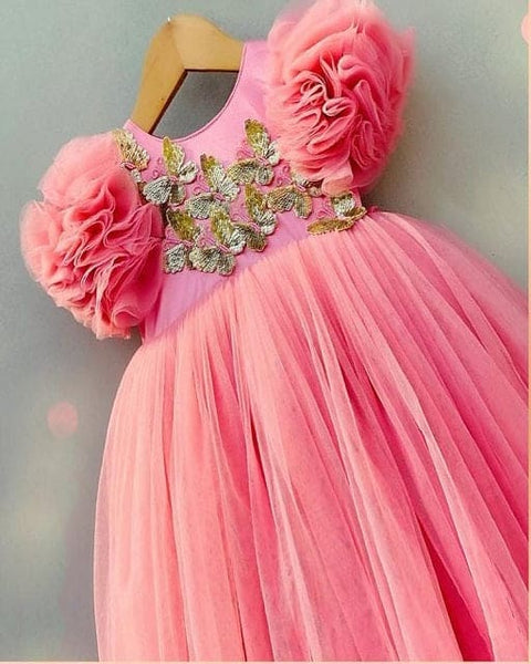 Pre-Order: Peachy Pink Butterfly Gown with Detachable Trail