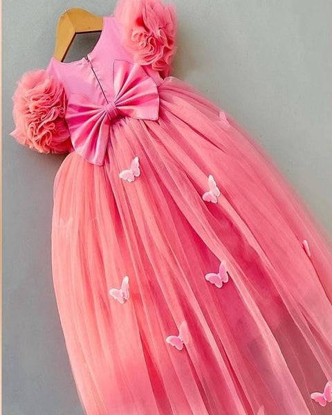 Pre-Order: Peachy Pink Butterfly Gown with Detachable Trail