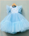 Pre-Order: Blue Knee Length Frill Length Dress