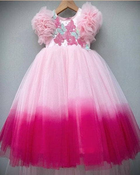 Pre-Order: Pink Shaded Butterfly Ankle Length Gown