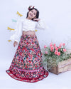 Pre-Order: Off-White Knotted Top with Multicolor Mirror Embroidery Lehenga