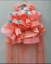 Pre-Order: Peach Heavy Flared High Low Dress with Trail