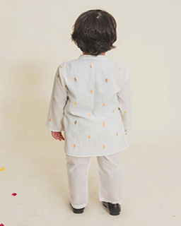 White with Gold Print Kurta