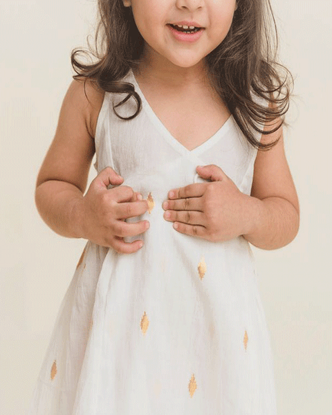 White and Gold Print Dress