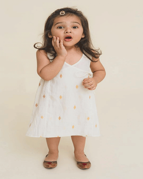 White and Gold Print Dress