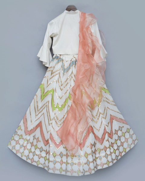 Pre-Order: White Lehenga with Off white Top and Dupatta