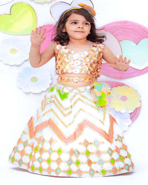Pre-Order: White Lehenga with Peach Choli