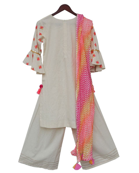 Pre-Order: White Multi Colour Bootie Kurti with Plazzo