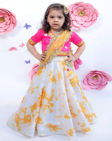 Pre-Order: White Sequence Lehenga with Hot Pink choli and Dupatta