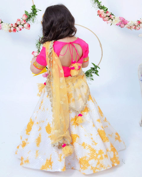 Pre-Order: White Sequence Lehenga with Hot Pink choli and Dupatta