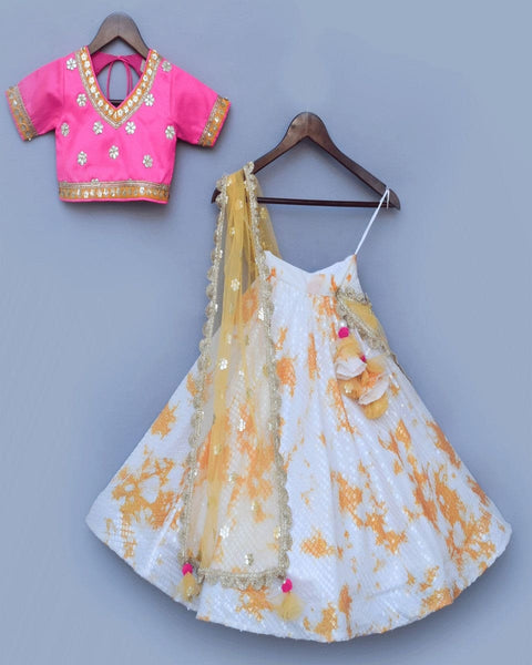 Pre-Order: White Sequence Lehenga with Hot Pink choli and Dupatta