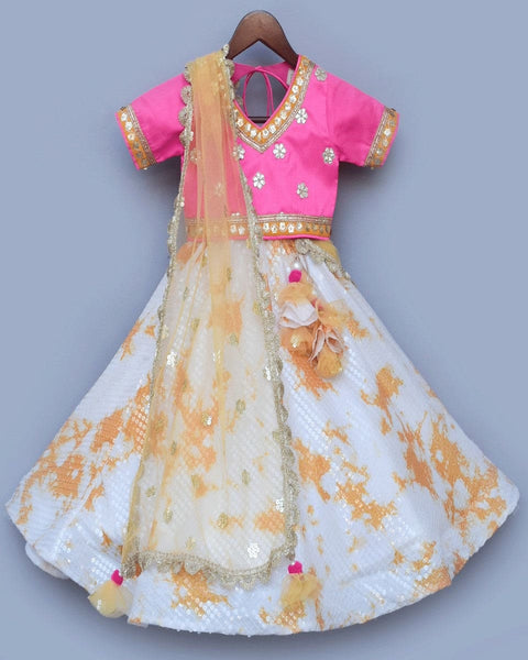 Pre-Order: White Sequence Lehenga with Hot Pink choli and Dupatta