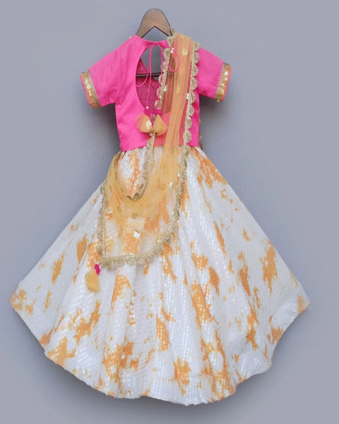 Pre-Order: White Sequence Lehenga with Hot Pink choli and Dupatta