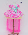 Pre-Order: White and Neon pink Floral Print Dress with Detachable Trail