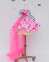 Pre-Order: White and Neon pink Floral Print Dress with Detachable Trail