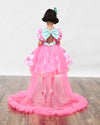 Pre-Order: White and Neon pink Floral Print Dress with Detachable Trail
