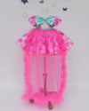 Pre-Order: White and Neon pink Floral Print Dress with Detachable Trail