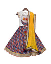 Pre-Order: White Embroidery Choli with Blue Printed Lehenga