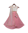 Pre-Order: White Embroidery Choli with Peach Lehenga