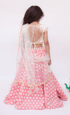 Pre-Order: White Embroidery Choli with Peach Lehenga