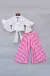 Pre-Order: White Knotted Top with Pink & White Stripe Plazo