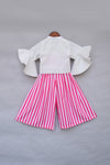Pre-Order: White Knotted Top with Pink & White Stripe Plazo