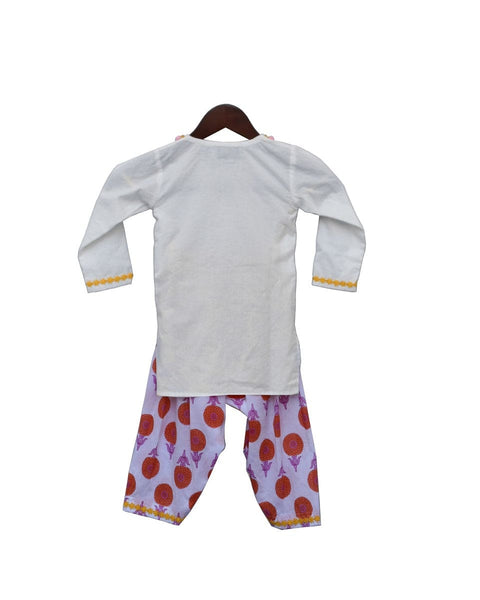 Pre-Order: White Kurti with White Printed Dhoti