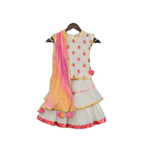 Pre-Order: White Multi Colour Butti Kurti with Sharara