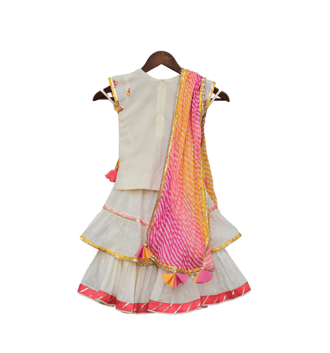 Pre-Order: White Multi Colour Butti Kurti with Sharara