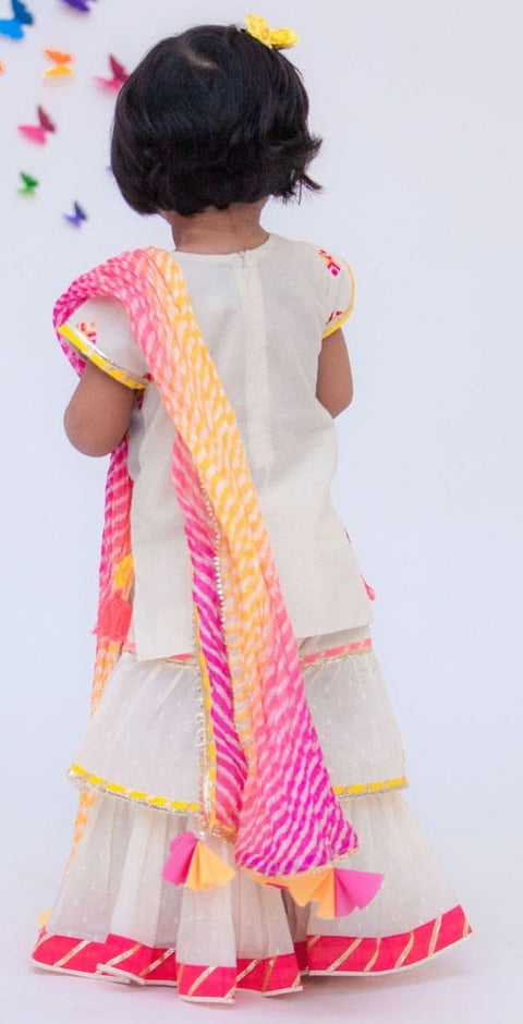 Pre-Order: White Multi Colour Butti Kurti with Sharara