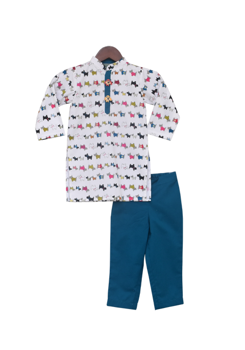 Pre-Order: White Printed Kurta with Pant