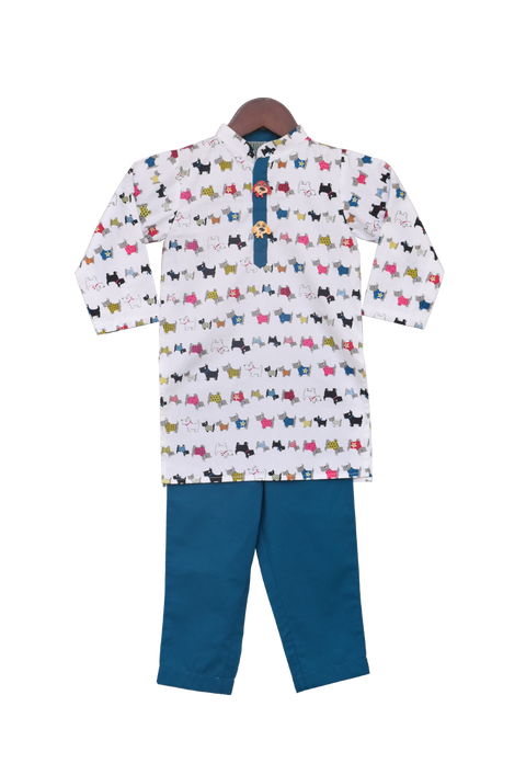 Pre-Order: White Printed Kurta with Pant