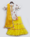 Pre-Order: White Printed Kurti with Yellow Sharara Set