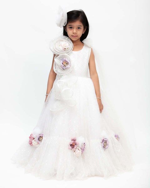 Pre-Order: White Sequins Net Gown