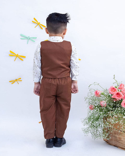 Pre-Order: White Shirt with Brown Waist Coat and Pant with Animals motifs