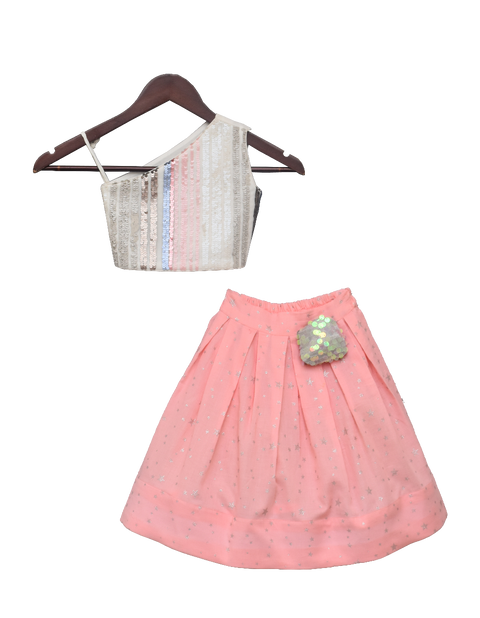 Pre-Order: White Soft Sequence Top with Skirt