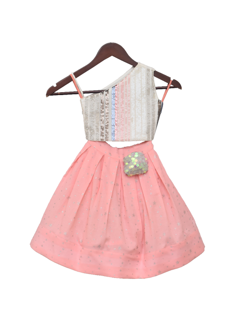 Pre-Order: White Soft Sequence Top with Skirt