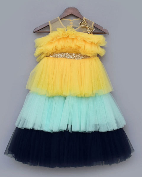 Pre-Order: Yellow Aqua and Blue Frill Gown