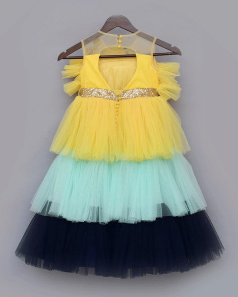 Pre-Order: Yellow Aqua and Blue Frill Gown