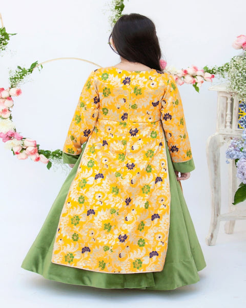 Pre-Order: Yellow Brocade and Velvet Anarkali