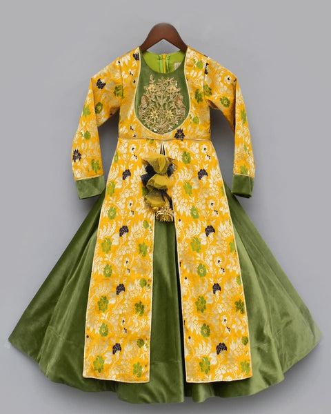 Pre-Order: Yellow Brocade and Velvet Anarkali