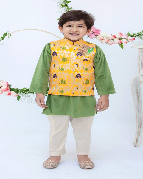 Pre-Order: Yellow Brocade Jacket with Kurta Pant