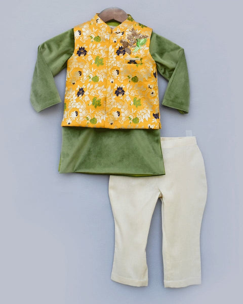 Pre-Order: Yellow Brocade Jacket with Kurta Pant