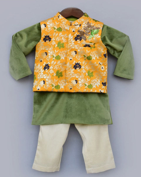 Pre-Order: Yellow Brocade Jacket with Kurta Pant