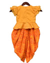 Pre-Order: Yellow Chanderi Butti Peplum Top with Dhoti
