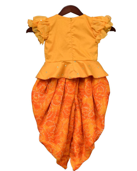Pre-Order: Yellow Chanderi Butti Peplum Top with Dhoti