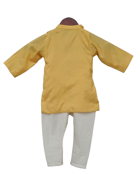 Pre-Order: Yellow Embroidery Cowl Kurta with Off-White Churidra